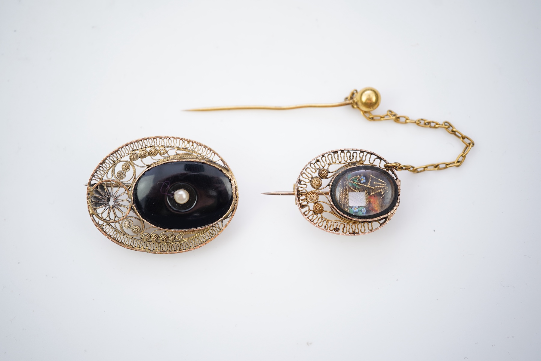 Two unusual filigree work mourning jewels